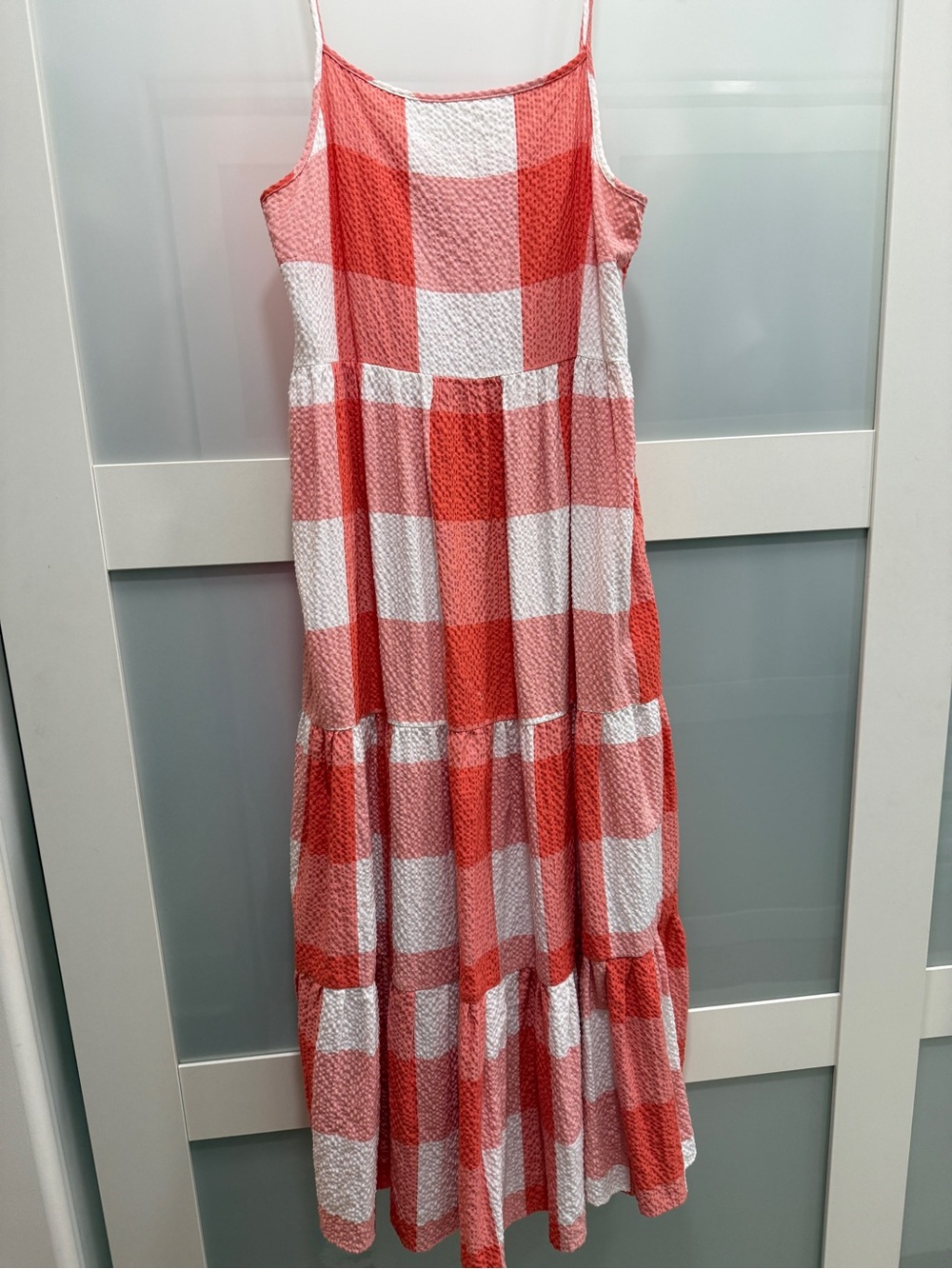 Sleeveless Red & White Gingham Midi Dress